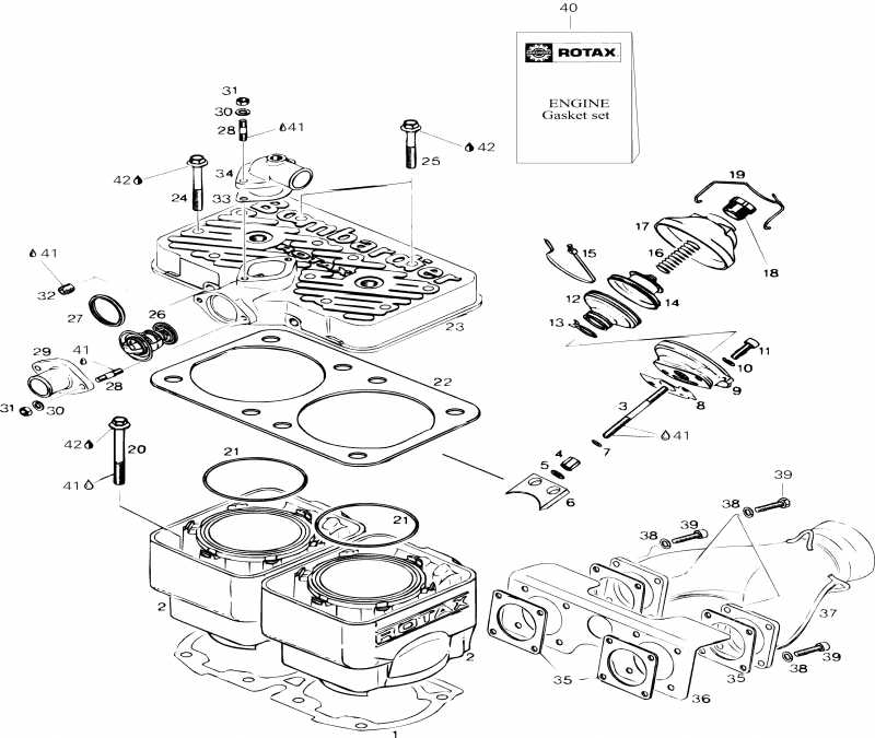  Skidoo  Formula STX LT(2), 1996 - Cylinder And Exhaust Manifold