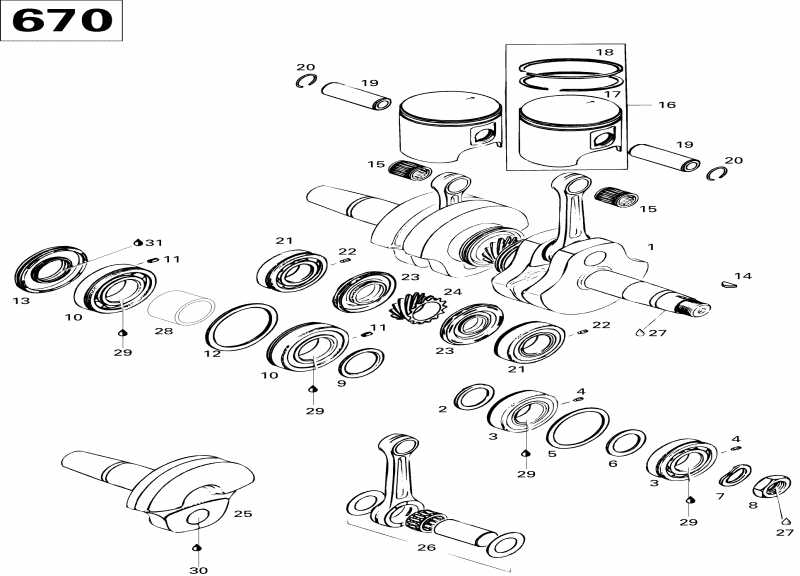 snowmobile Ski-doo - Crankshaft And Pistons 670