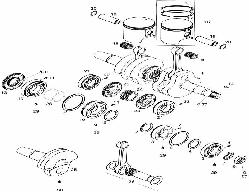 snowmobile SKIDOO ����������� MX Z 670, 1996 - Crankshaft And Pistons