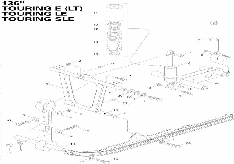 snowmobile Ski Doo Touring SLE, 1996 - Front  E Lt, Le, Sle