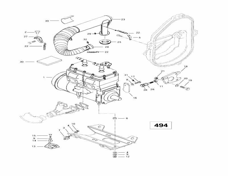  SKIDOO Formula Z, 1997 - Engine Support And Muffler (494)