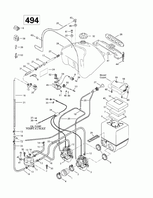 snowmobile ski-doo Grand Touring 500/583, 1997 - Fuel System (494)