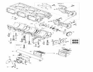 01-  ,  ,   (699, 809) (01- Crankcase, Reed Valve, Water Pump (699,809))