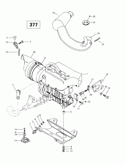 BRP SkiDoo Skandic 380/500, 1997 ������ - Engine Support And Muffler (377)