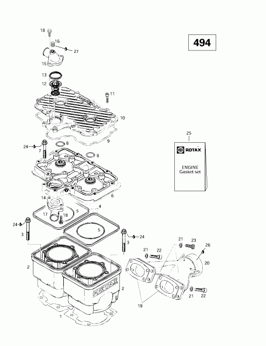 �������� Skidoo Summit 500/583/670, 1997 ������ - Cylinder, Exhaust Manifold (494)