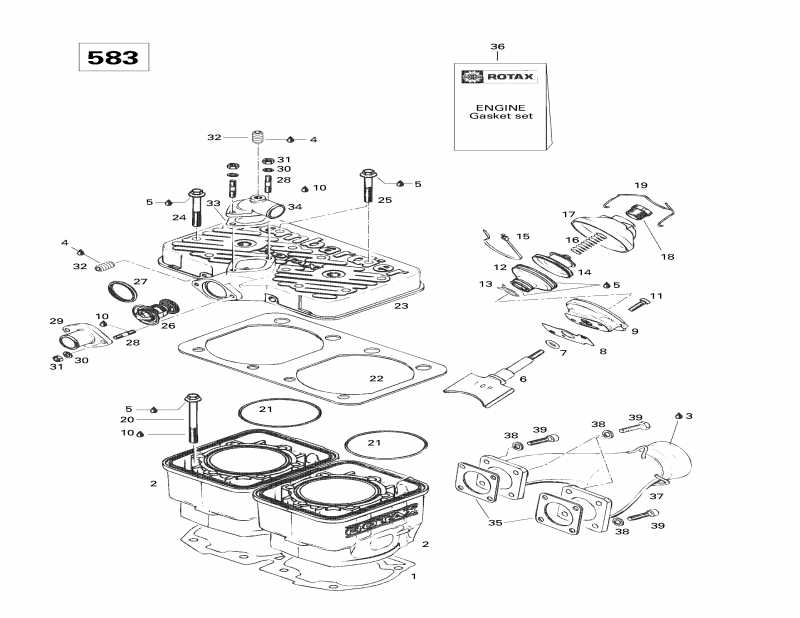 snowmobile - Cylinder, Exhaust Manifold (583)