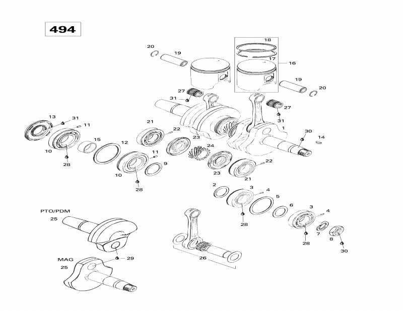 snowmobile Skidoo Formula 500 Deluxe, 1998  - Crankshaft And Pistons (494)