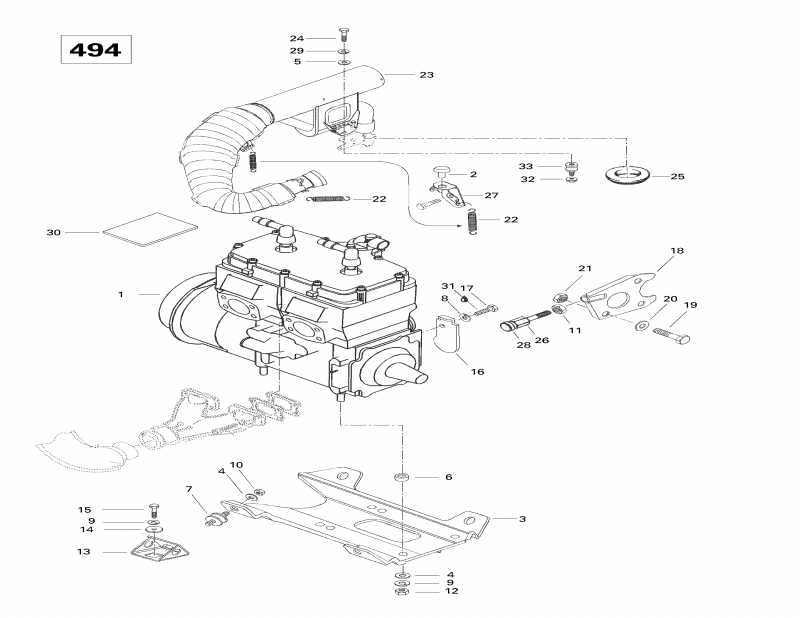 snowmobile Skidoo Formula 500 Deluxe, 1998 - Engine Support And Muffler (494)