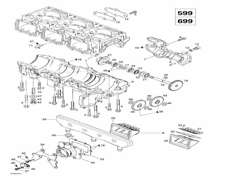 �������� SKIDOO ����������� Formula III 600 LT, 1998 - Crankcase, Reed Valve, Water Pump (599, 699)