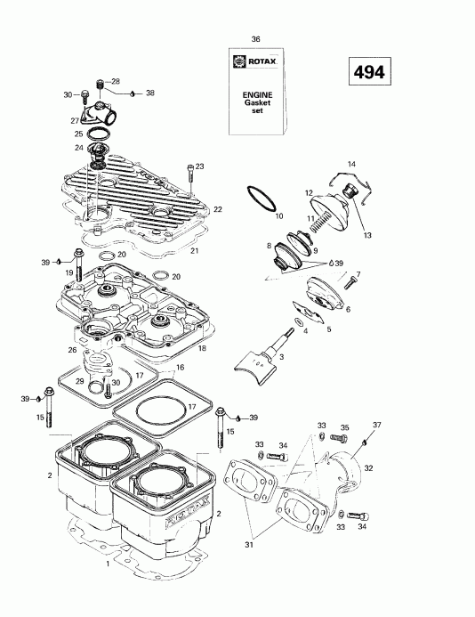  Skidoo Grand Touring 500/583, 1998  - Cylinder, Exhaust Manifold (494)