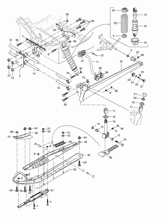 �������� ski-doo Grand Touring 500/583, 1998 ������ - Front Suspension And Ski