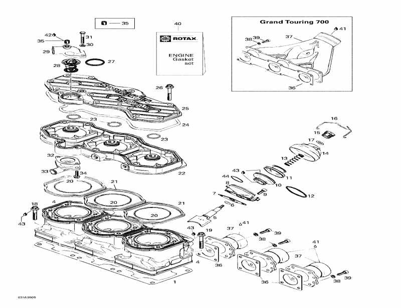 Skidoo Grand Touring 700, 1998 - Cylinder, Exhaust Manifold