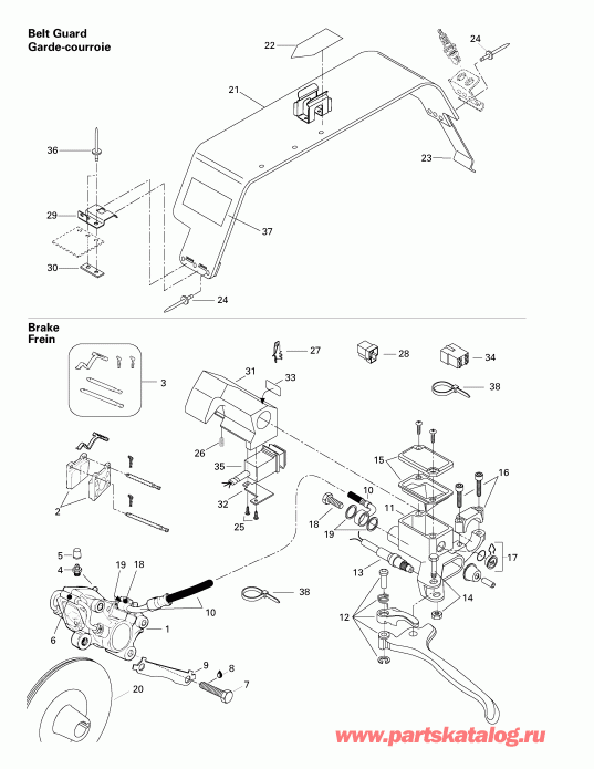 Ski Doo  MX Z 500/583/670, 1998 - Hydraulic Brake And Belt Guard