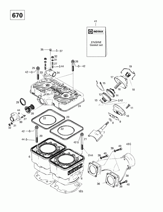 SkiDoo Summit 500/583/670, 1998  - Cylinder, Exhaust Manifold (670)