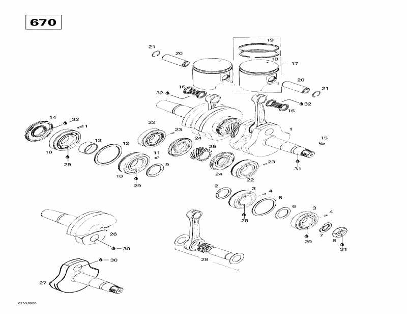  Skidoo Summit 670X, 1998  - Crankshaft And Pistons (670)