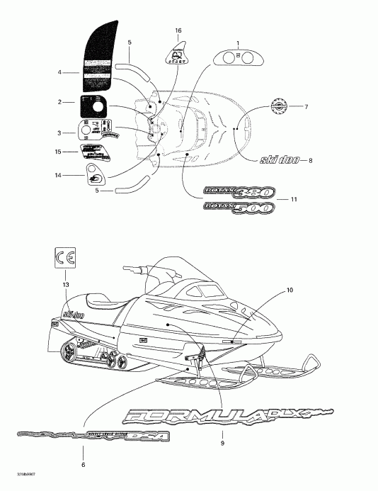 snowmobile Skidoo Formula Deluxe 380/500, 1999  - Decals