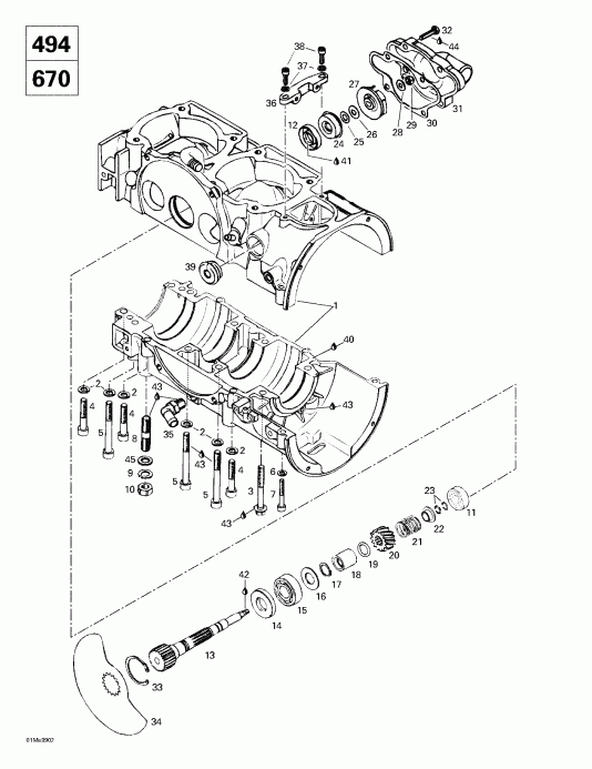 Skidoo Formula Z 500/583/670, 1999 ������ - Crankcase, Rotary Valve, Water Pump (494, 670)