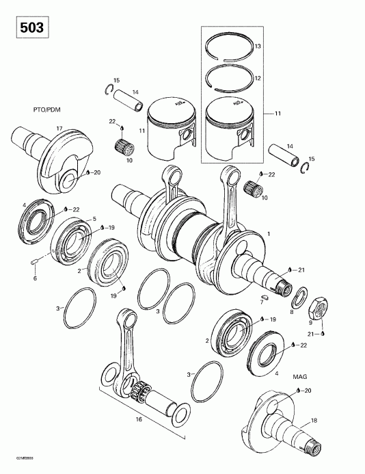 �������� BRP SkiDoo Skandic 380/500, 1999 ������ - Crankshaft And Pistons (503)