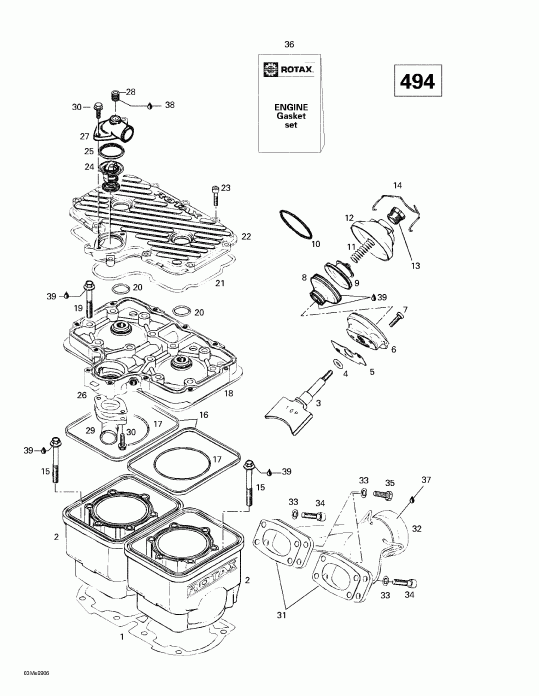 Ski Doo Summit 500/X 670, 1999  - Cylinder, Exhaust Manifold (494)