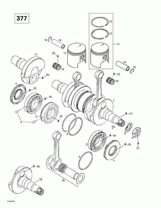 Skidoo Formula Deluxe 380/500, 2000 - Crankshaft And Pistons (377)