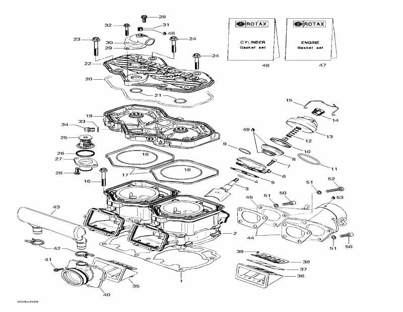 snowmobile BRP SkiDoo - Cylinder, Exhaust Manifold, Reed Valve