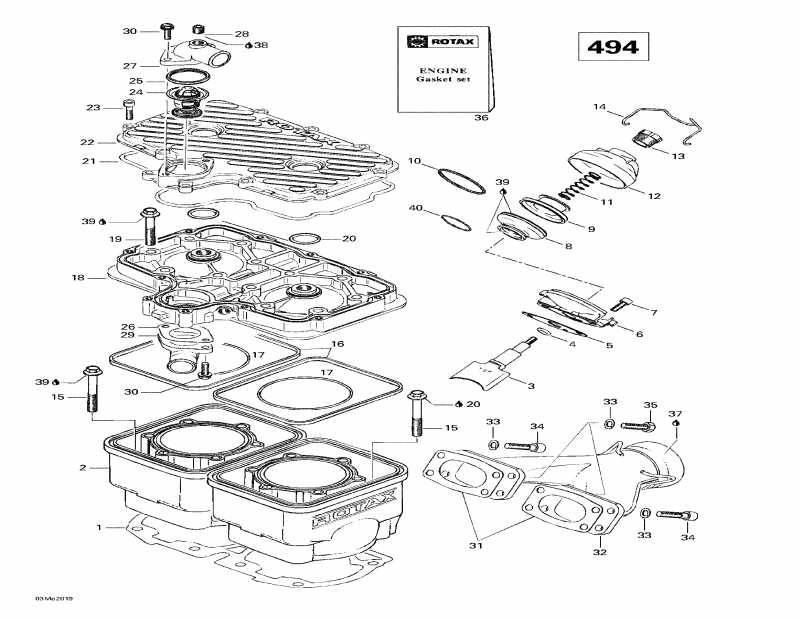 snowmobile Skidoo  Skandic Super Wide Track, 2000 - Cylinder, Exhaust Manifold (494)