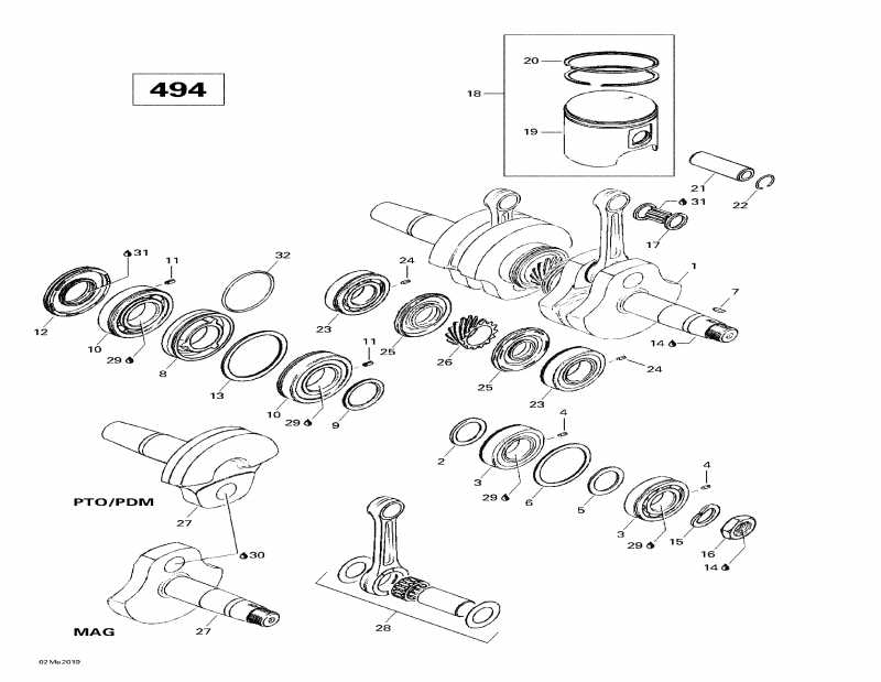 snowmobile Ski Doo Skandic Wide Track LC, 2000 - Crankshaft And Pistons (494)