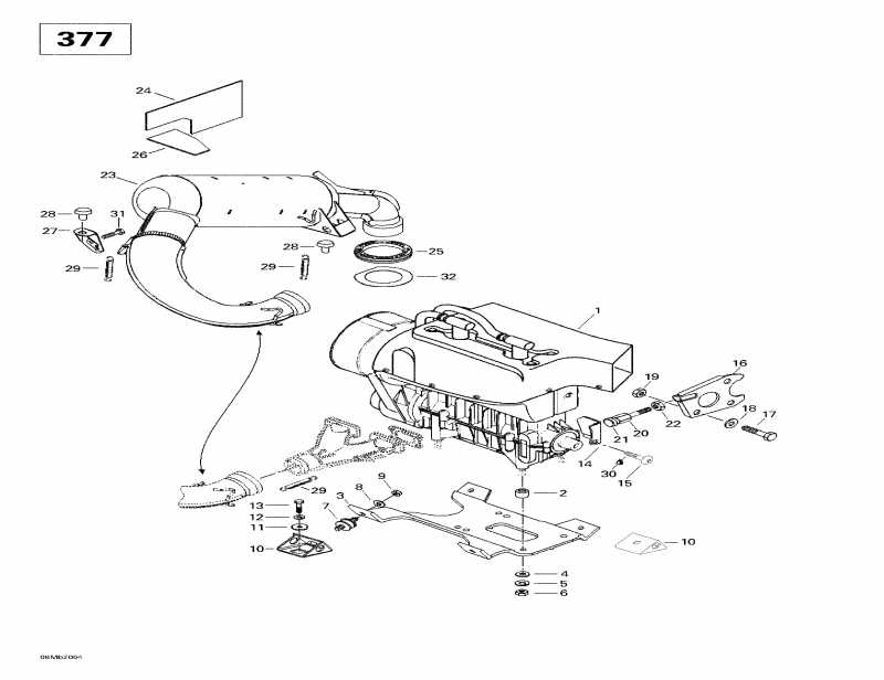 snowmobile ski-doo Touring SLE, 2000 - Engine Support And Muffler (377)