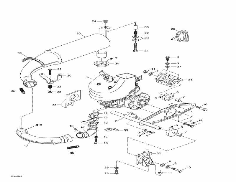 snowmobile Ski-doo Tundra R, 2000 - Engine Support And Muffler