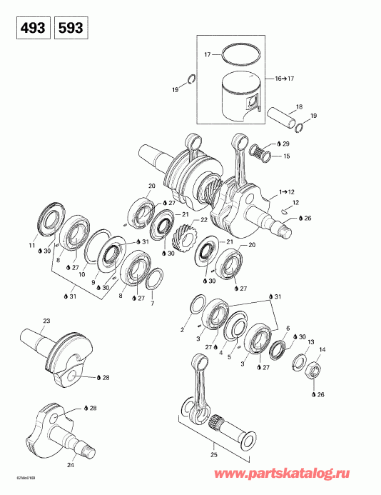 ��������  Formula Deluxe 500/600/700, 2001 ������ - Crankshaft And Pistons (493, 593)