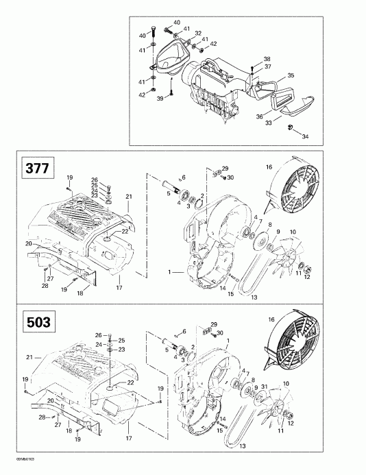 snowmobile  Touring 380 F/500F, 2001 - Cooling System And Fan