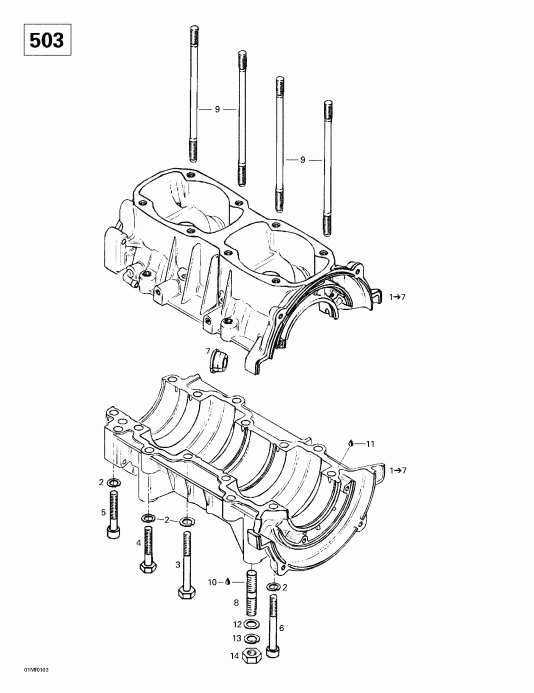  Skidoo Touring 380 F/500F, 2001 - Crankcase (503)