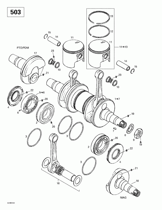 Skidoo ����������� Touring 380 F/500F, 2001 - Crankshaft (503)