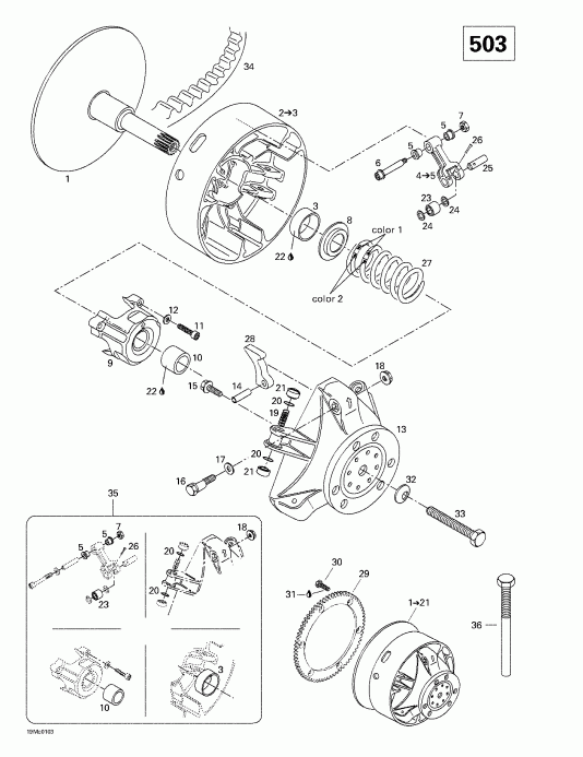 snowmobile SkiDoo Touring 380 F/500F, 2001 - Drive Pulley (503)