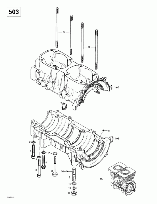  Ski-doo Grand Touring 380 F/500 F, 2002 - Crankcase (503)