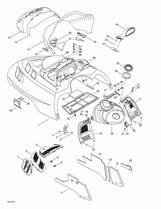 Skidoo Grand Touring 500/600/700/800, 2002 - Cab, Console