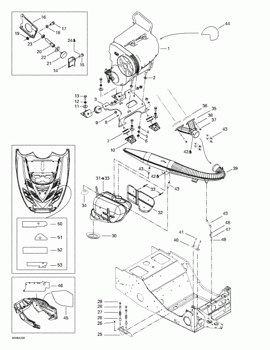 Skidoo Legend 380F/500F, 2002  - Engine Support And Muffler