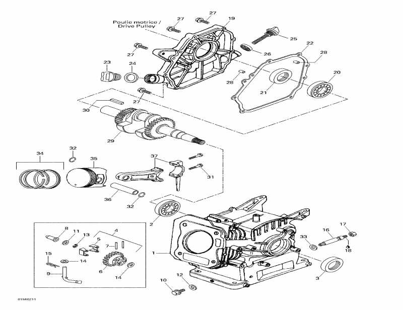  ski-doo  Mini Z, 2002 - Crankcase, Barrel, Crankshaft, Piston