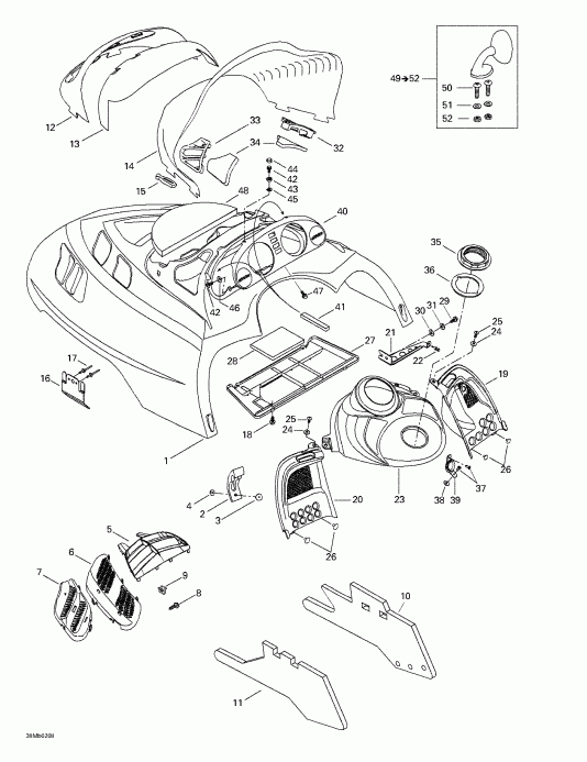 snowmobile Skidoo  MX Z 380 F/500 F, 2002 - Cab, Console