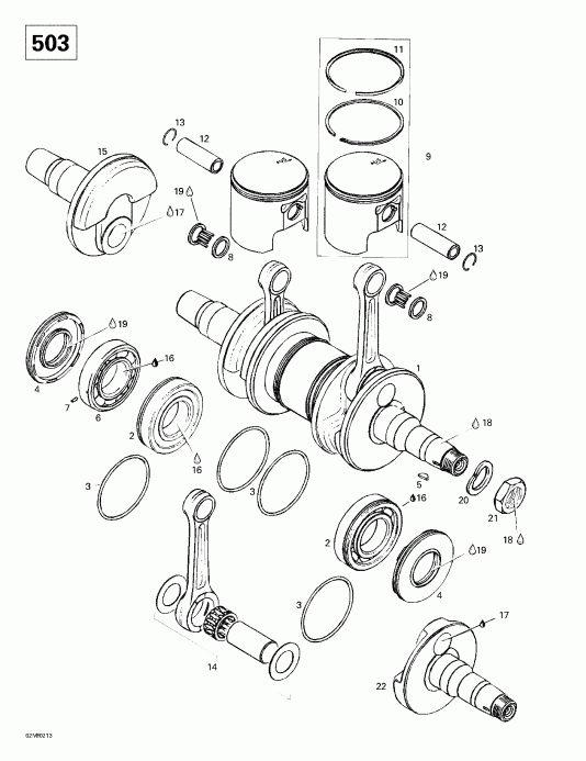 Ski Doo Skandic 500/600, 2002 - Crankshaft And Pistons (503)