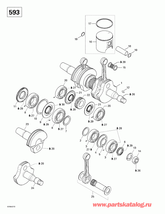 �������� SKIDOO ����������� Skandic 500/600, 2002 - Crankshaft And Pistons (593)