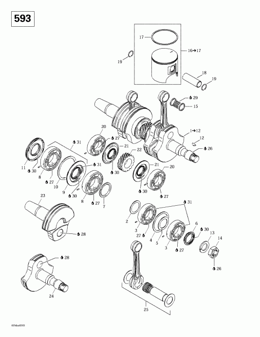 �������� Ski-doo Summit 600/700/800, 2002 ������ - Crankshaft And Pistons (593)