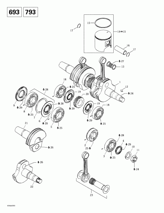 �������� Skidoo Summit 600/700/800, 2002 - Crankshaft And Pistons (693)
