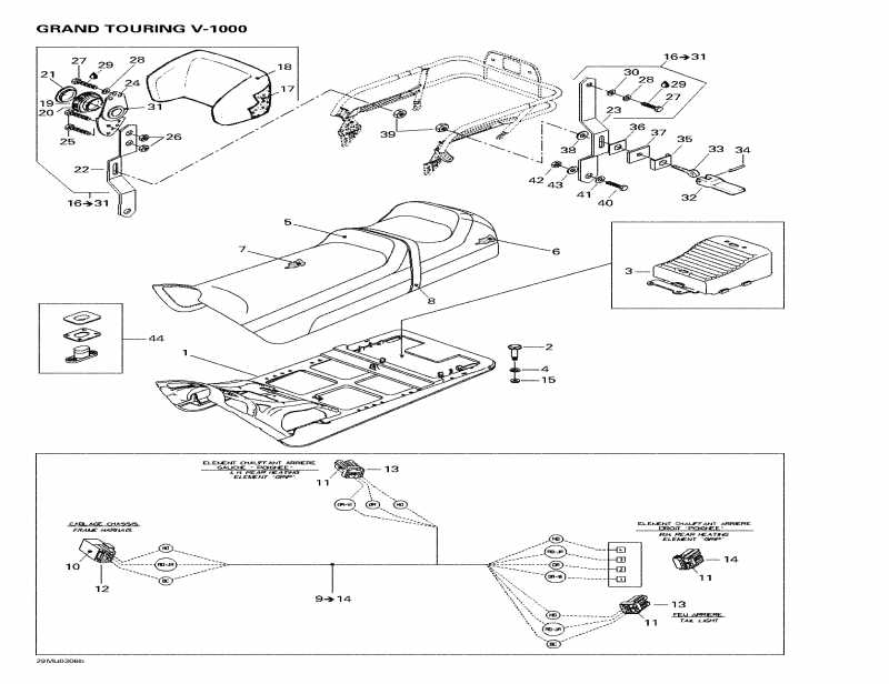 snowmobile BRP SkiDoo Grand Touring V-1000, 2003 - Seat, Backrest (grand Touring V-1000)
