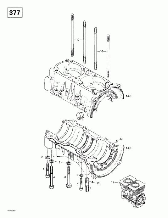 BRP ����������� MX Z 380 F/550 F, 2003 - Crankcase (377)