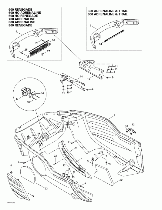snowmobile Ski-doo MX Z 500/600/600 HO/700/800, 2003  - Bottom Pan