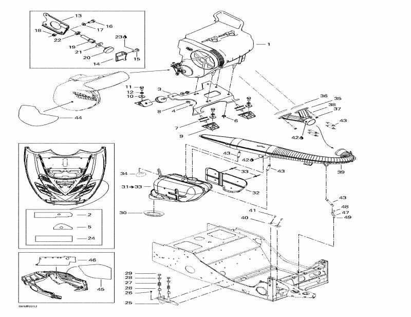  Skidoo Skandic 500F, 2003  - Engine Support And Muffler