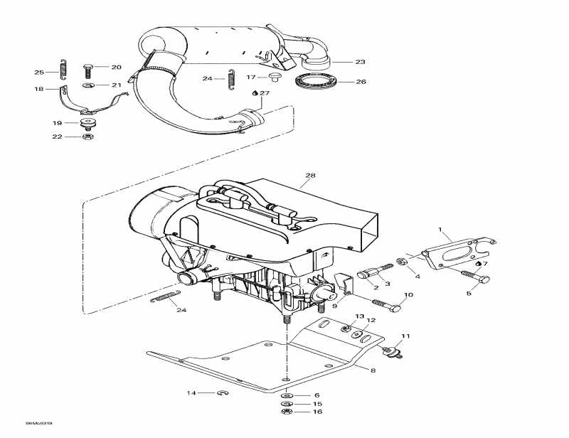  Ski Doo Skandic LT 440F, 2003  - Engine Support And Muffler