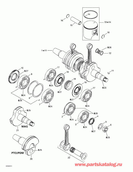 �������� Skidoo Summit 600 HO/700/800 HO, 2003 ������ - Crankshaft And Pistons