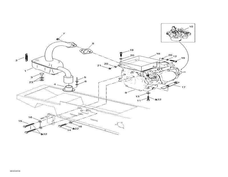 snowmobile SkiDoo Mini Z, 2004 - Engine Support And Muffler